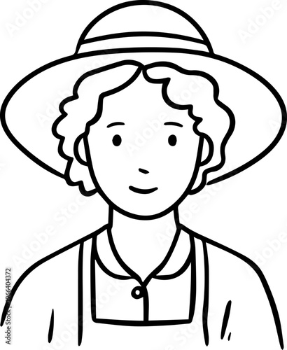 Hand Drawn Elderly Female Farmer Black and White Illustration in Minimal Solid Art Style Design