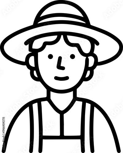 Hand Drawn Elderly Female Farmer Black and White Illustration in Minimal Solid Art Style Design