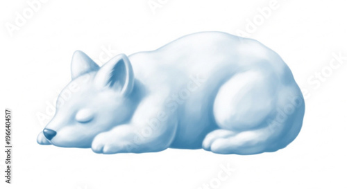 A cute, fluffy white cub, possibly a polar bear or arctic fox, peacefully sleeping, curled up and looking soft and cuddly, isolated on a white background