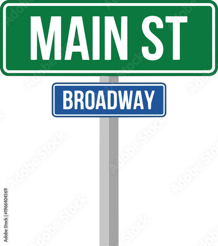 Street signs on metal pole.