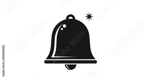Black Bell Icon with Clapper and Sparkle.