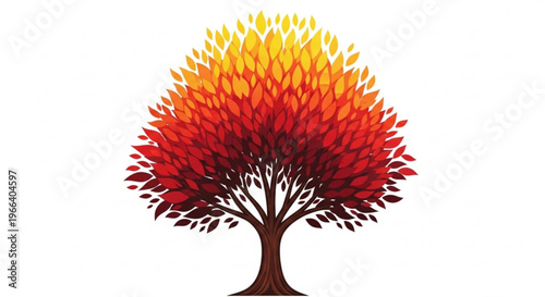 Autumnal Tree with Vibrant Red and Yellow Leaves, Symbolizing Growth and Change