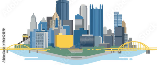 Pittsburgh City Skyline Illustration.