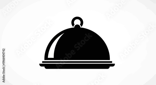 Black Serving Dish Dome Icon Illustration.