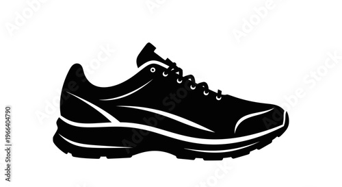 Black Sneaker with White Stripes Illustration.