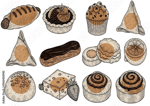 Collection of delicious baked goods including pastries, bread, and desserts