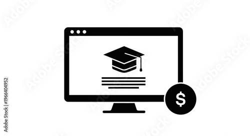 Online Education Graduation Cap Books Money Symbol.