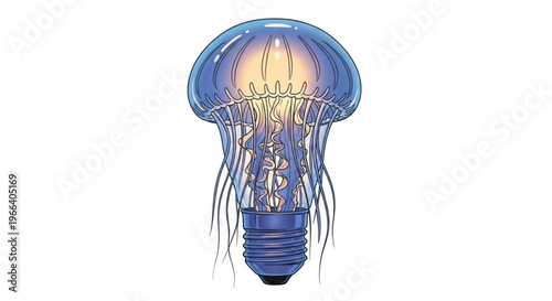 Intriguing Fusion of Nature and Technology A Bioluminescent Jellyfish-Inspired Lightbulb Symbolizing Bright Ideas, Innovation, and Creative Scientific Concepts