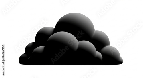 Stylized dark cloud illustration, graphic representation of a storm cloud with smooth shading, isolated on a white background, perfect for weather and atmospheric themes