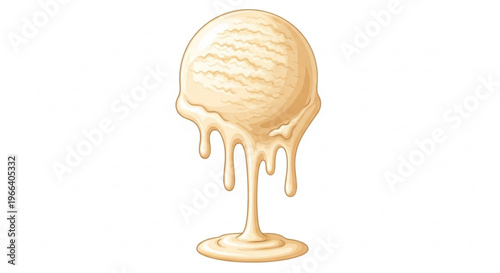 Indulge in the sweet simplicity of a perfectly scooped vanilla ice cream, gracefully melting and dripping down, promising a deliciously refreshing dessert experience