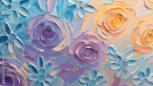 Abstract floral painting with textured brushstrokes in pastel hues