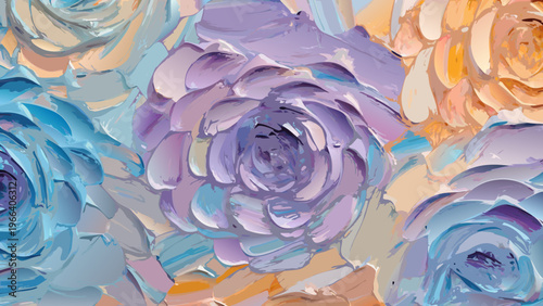 A vibrant close up of pastel colored roses in an impressionistic style