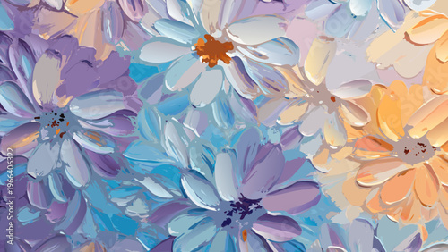 A vibrant impressionistic painting of clustered daisy like flowers