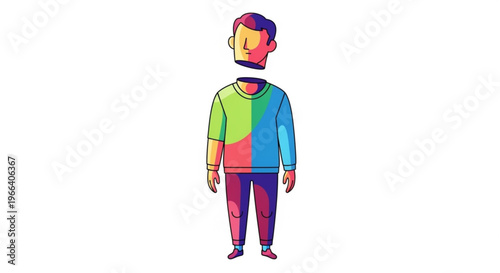 Abstract illustration of a person with a colorful, fragmented head and body, representing identity and individuality