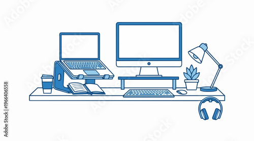 Home office workspace desk setup.