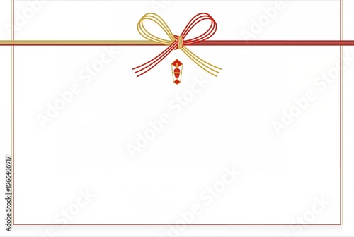 水引のし紙デザイン素材 赤と金の蝶結び 白背景のお祝いフレーム