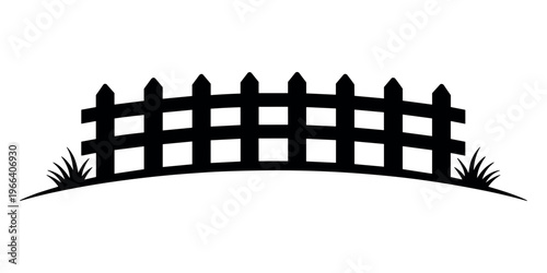 Black silhouette of a wooden picket fence on a white background
