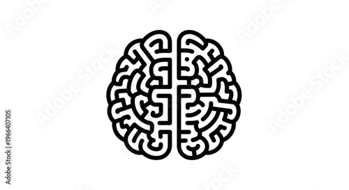 A minimalist black and white illustration of a brain maze, representing problem solving and intelligence.