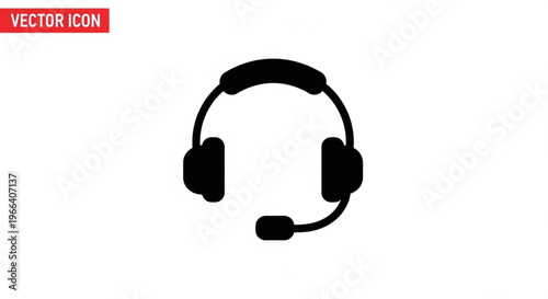 A minimalist vector icon of a headset with microphone on a white background