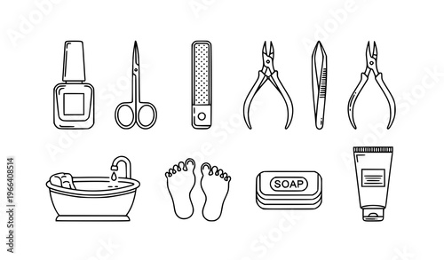 Beauty spa outline icons manicure pedicure vector illustration