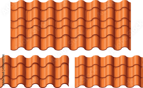 Terracotta roof tiles seamless pattern set with curved ceramic roofing sheets vector illustration