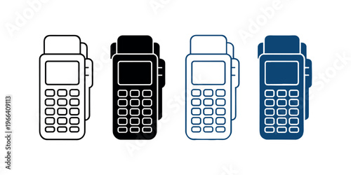 Four payment terminal in black white and blue credit card machine pos terminal card reader payment device