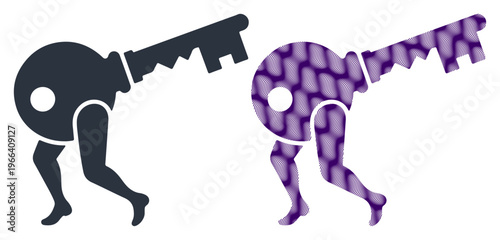 Key, purple puzzle piece, business concept, vector icons, isolated