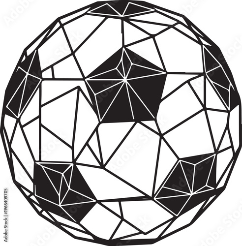 Geometric Pattern of Black and White Polygonal Shapes Sphere