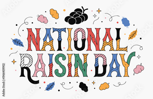 National Raisin Day Vector Illustration, Healthy Snack Celebration Design