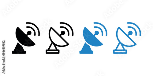 Satellite dish in black and blue satellite antenna communication signal wireless in white background