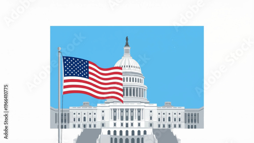 American flag, US Capitol Building, Washington DC, vector illustration, government icon