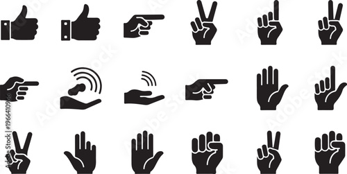 Hand Gestures and Signs Collection in Black and White