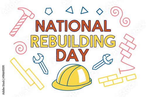 Volunteer and Construction Vector Graphic, National Rebuilding Day Celebration