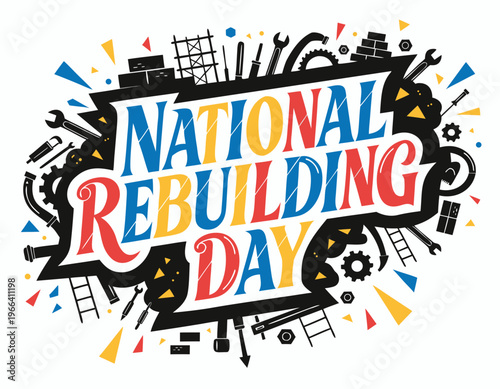 Community Rebuilding Vector Art, National Rebuilding Day Isolated on White