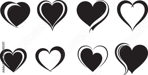 Black and White Heart Symbols on White Background