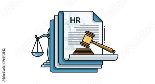 Human Resources Law and Legal Compliance Illustration with Gavel and Scales.