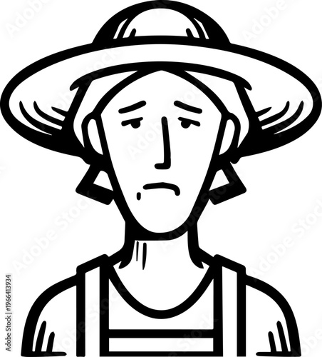 Hand Drawn Elderly Female Farmer Black and White Illustration in Minimal Solid Art Style Design