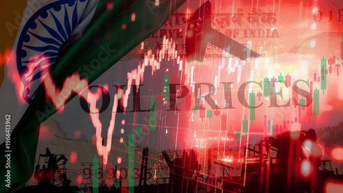 Принти на полотні India Oil prices rise as market trends fluctuate and production impacts economy