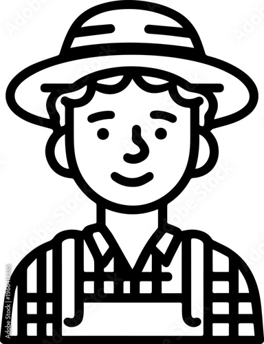 Hand Drawn Elderly Female Farmer Black and White Illustration in Minimal Solid Art Style Design