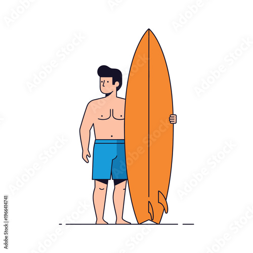 Man with Surfboard on Beach - Illustration