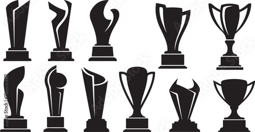 Collection of various trophy silhouettes on white background