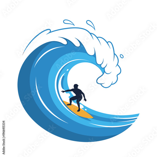 Surfer Riding Big Blue Wave, Ocean Sport, Summer Activity, Dynamic Action