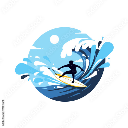 Surfer Silhouette Riding Big Wave Under Moonlit Sky, Extreme Ocean Sport