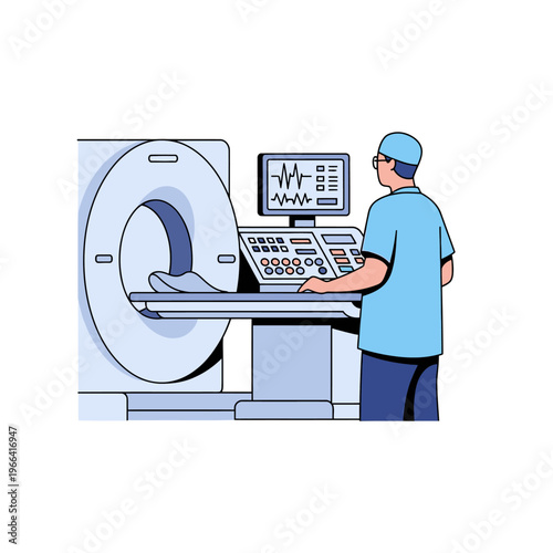 Radiology Technician Operating CT Scanner for Medical Imaging Scan