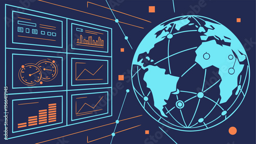 Online streaming platform concept with global connectivity and digital media network.