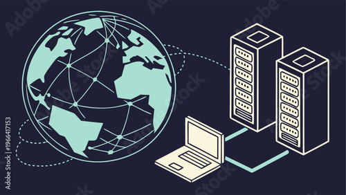 Worldwide media network showing video streaming flow and interconnected digital communication systems.