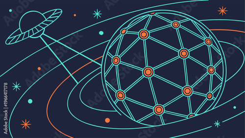 Global communication network with video content sharing and digital media technology concept.