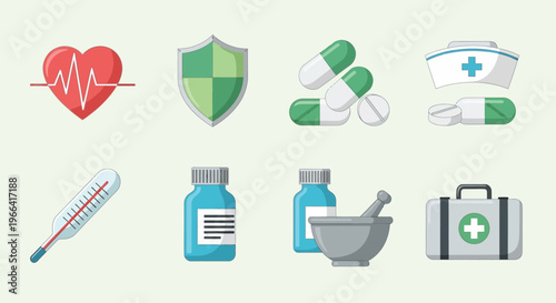 Medical Icons Set: Health, Pharmacy, First Aid, and Healthcare Symbols
