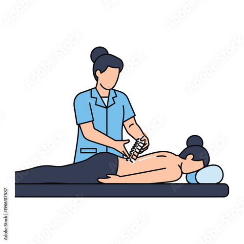 Chiropractor Adjusting Spine of Patient Lying on Massage Table - Flat Illustration