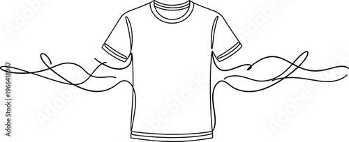 Single line drawing of a t-shirt with abstract wavy lines on transparent background.